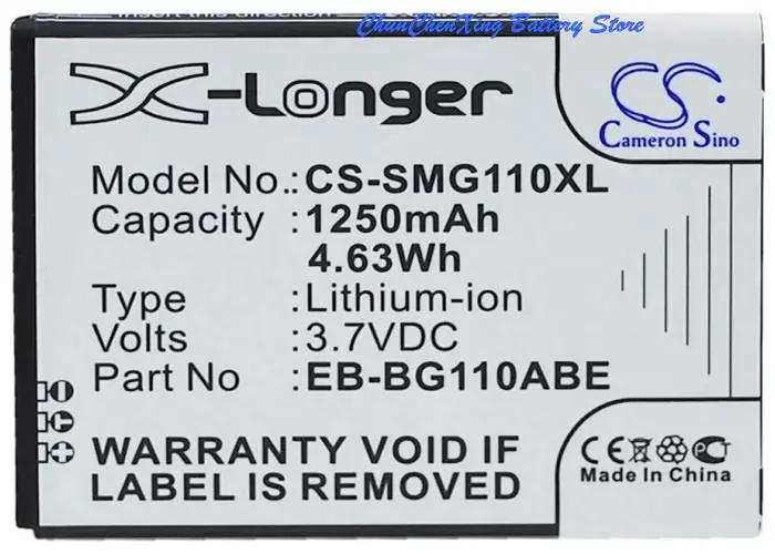Cameron Sino 1250mAh Battery EB-BG110ABE for Samsung Galaxy Pocket 2, SM-G110, SM-G110B, SM-G110B/DS, SM-G110H, SM-G110M
Cameron Sino 1250mAh Battery EB-BG110ABE for Samsung Galaxy Pocket 2, SM-G110, SM-G110B, SM-G110B/DS, SM-G110H, SM-G110M