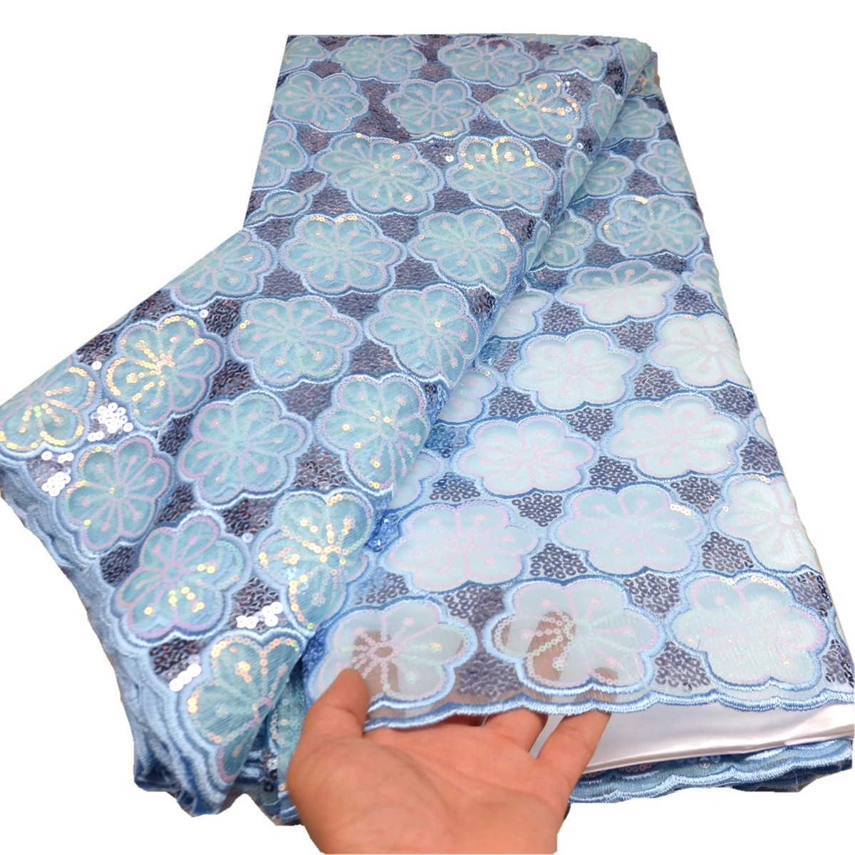 High quality sky blue African sequins lace fabric 5 yards for Nigerian wedding occasional sewing wear for Wholesale retail 94417
High quality sky blue African sequins lace fabric 5 yards for Nigerian wedding occasional sewing wear for Wholesale retail 94417