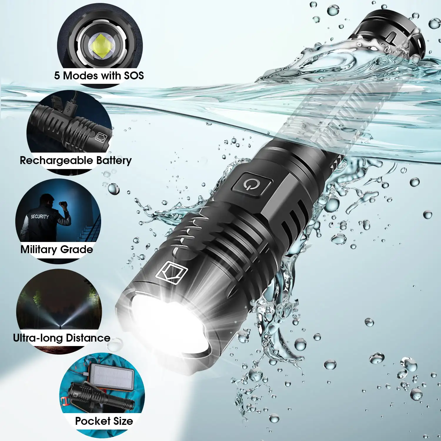 Rechargeable LED Flashlight, 90000 Lumens Zoomable Waterproof Flashlight with Battery Super Bright 6 Modes USB Charging for Camp
Rechargeable LED Flashlight, 90000 Lumens Zoomable Waterproof Flashlight with Battery Super Bright 6 Modes USB Charging for Camp