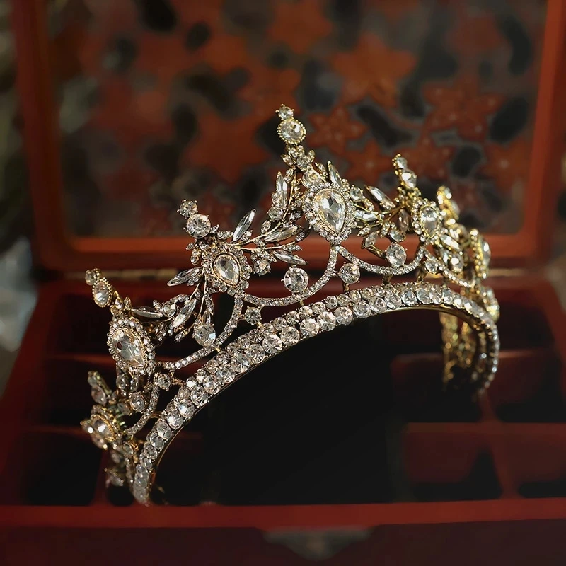 

Тиары-короны в стиле барокко для невесты, украшения для волос с кристаллами цвета бронзы и золота, свадебные аксессуары для волос