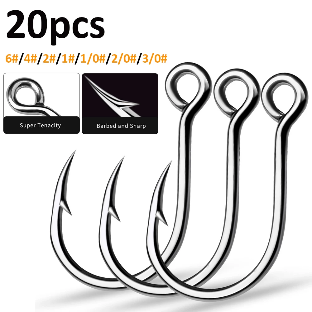 20pcs/Bag High Quality Big Eye Single Fishing Hooks 6 Sizes High Carbon Steel Barbed Sharp Saltwater Fishhook Tackle Accessories
20pcs/Bag High Quality Big Eye Single Fishing Hooks 6 Sizes High Carbon Steel Barbed Sharp Saltwater Fishhook Tackle Accessories