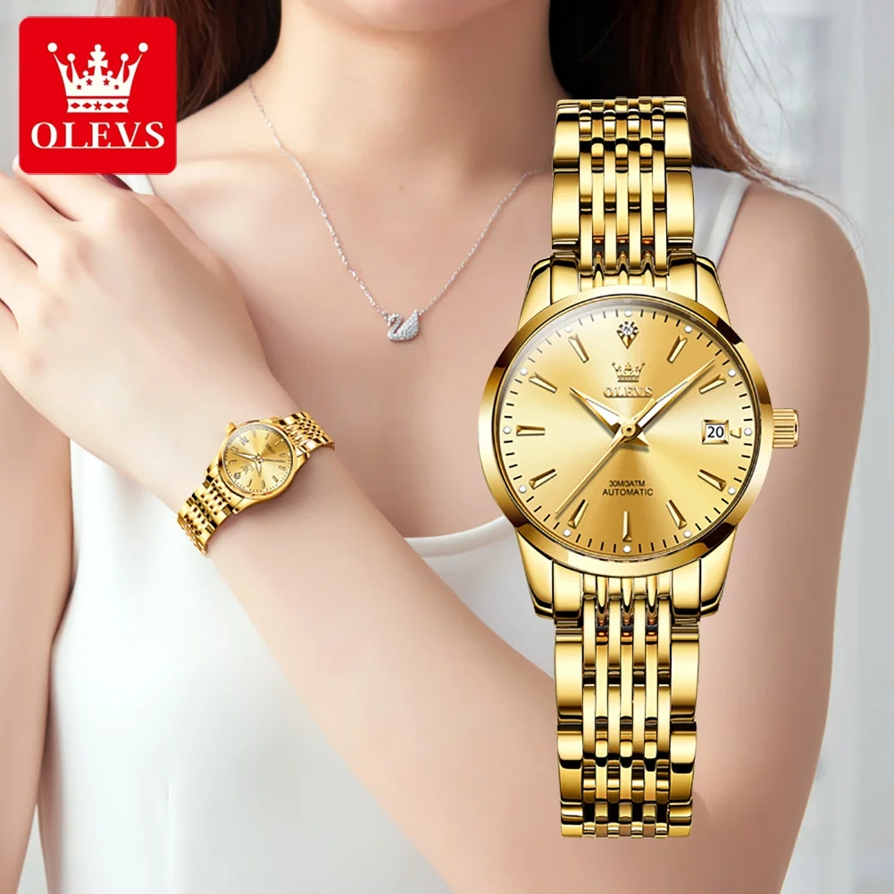 

OLEVS Luxury Stainless Steel Mechanical Watch for Women Waterproof Atuomatic Watch Women's Wristwatch Ladies Watch Montre Femme