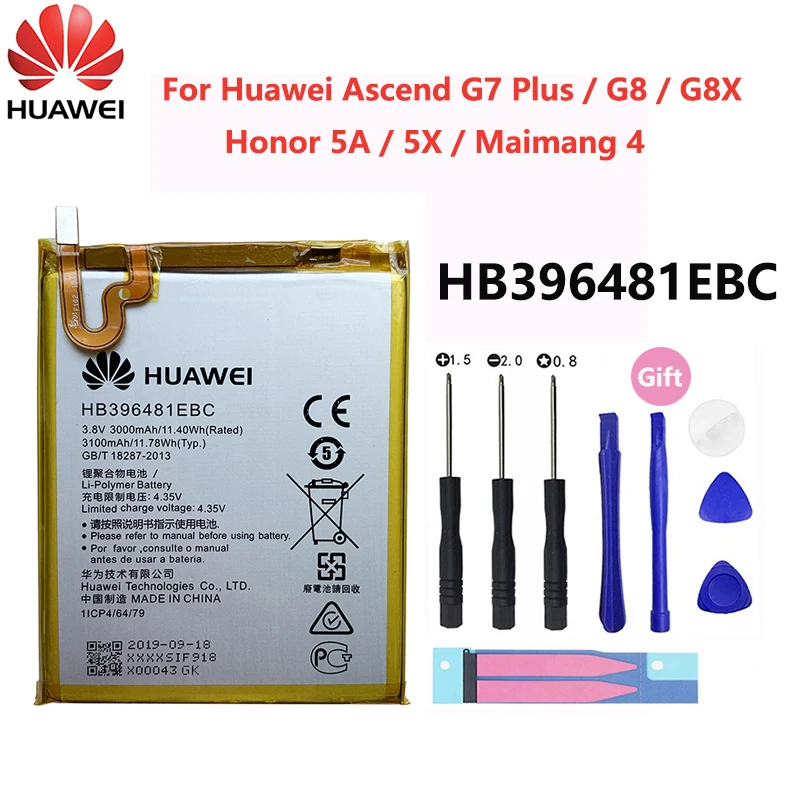 100% Original Hua Wei Battery 3000mAh HB396481EBC For Huawei Ascend G7 Plus G8 G8X Honor 5A 5X Maimang 4 Replacement Batteria
100% Original Hua Wei Battery 3000mAh HB396481EBC For Huawei Ascend G7 Plus G8 G8X Honor 5A 5X Maimang 4 Replacement Batteria