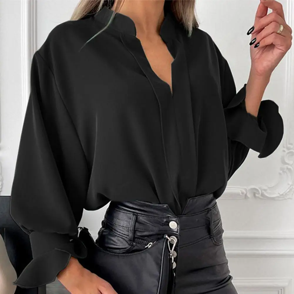 Casual Women Shirt V-Neck Stand Collar Petal Cuffs Women Shirt Solid Color Long Sleeve Autumn Shirt Shopping Female Clothing
Casual Women Shirt V-Neck Stand Collar Petal Cuffs Women Shirt Solid Color Long Sleeve Autumn Shirt Shopping Female Clothing