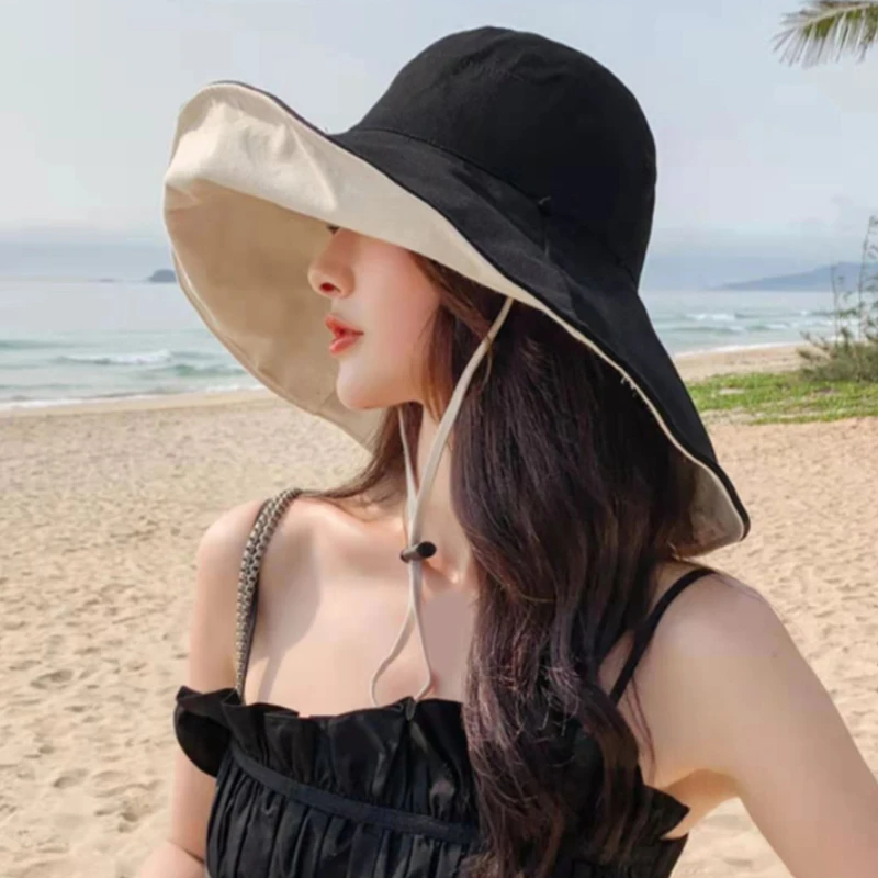 Wide Brim Solid Color Women Bucket Hat Summer UV Protection Panama Cap With Rope Outdoor Anti Sun Fisherman Caps Female
Wide Brim Solid Color Women Bucket Hat Summer UV Protection Panama Cap With Rope Outdoor Anti Sun Fisherman Caps Female