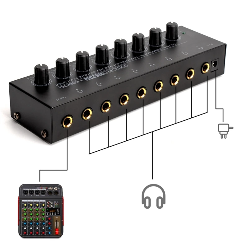 Ultra-Compact 8-Channel Headphone HA800 StereoAmplifier Mixer Amplifier for Outdoor Performance,Small Concert F19E
Ultra-Compact 8-Channel Headphone HA800 StereoAmplifier Mixer Amplifier for Outdoor Performance,Small Concert F19E