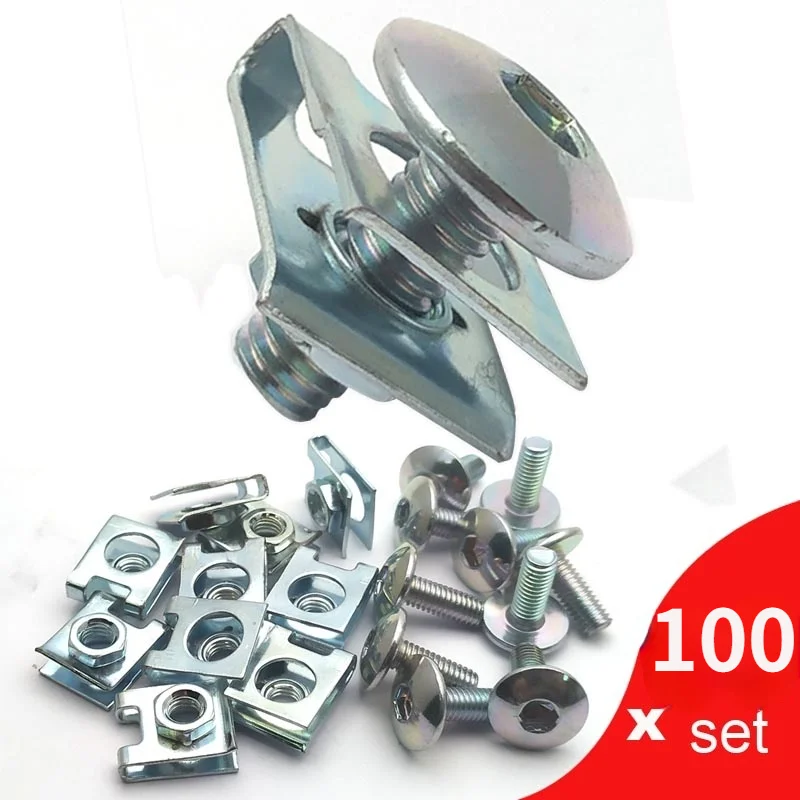 100Set M6 Larg Flat Head Hex Bolt Nut U Clips Fasterner 6mm M6X16 for Motorcycle Scooter ATV Moped Plastic Cover Screws Plated
100Set M6 Larg Flat Head Hex Bolt Nut U Clips Fasterner 6mm M6X16 for Motorcycle Scooter ATV Moped Plastic Cover Screws Plated