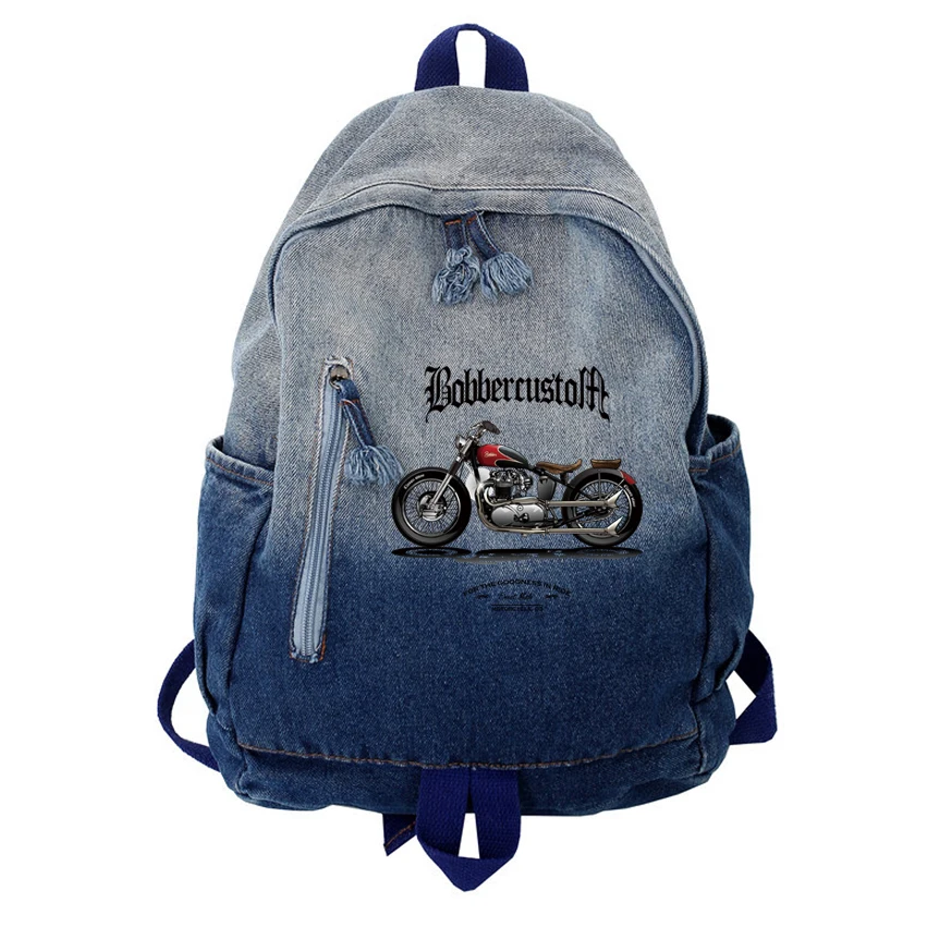 Vintage Washed Denim Women's Men Backpack College Students School Bag Simple Feminina Travel Motorcyle Pattern Printed Backpack
Vintage Washed Denim Women's Men Backpack College Students School Bag Simple Feminina Travel Motorcyle Pattern Printed Backpack
