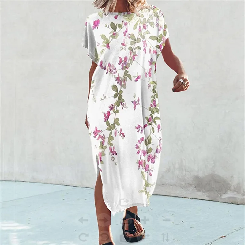 Летнее свободное богемное платье, новое повседневное пляжное платье с круглым вырезом и коротким рукавом, соблазнительные Лоскутные Длинные Платья С Боковым Разрезом для женщин 
Летнее свободное богемное платье, новое повседневное пляжное платье с круглым вырезом и коротким рукавом, соблазнительные Лоскутные Длинные Платья С Боковым Разрезом для женщин