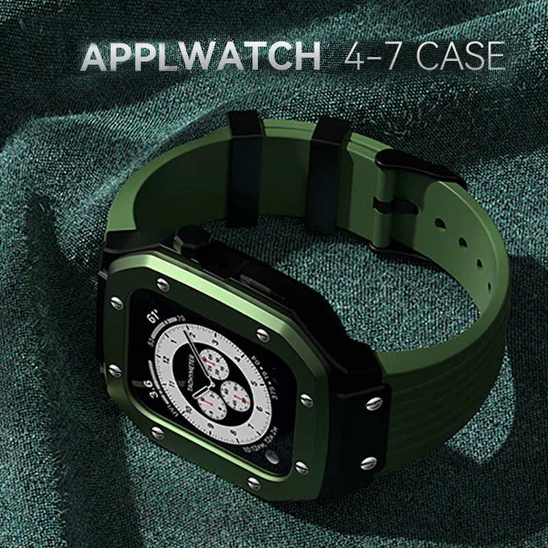 Metal Case for Apple Watch Band 45mm Modification Kit for Iwatchseries 7 6 5 4 SE 44mm Silicone Rubber Strap Luxury Bracelet
Metal Case for Apple Watch Band 45mm Modification Kit for Iwatchseries 7 6 5 4 SE 44mm Silicone Rubber Strap Luxury Bracelet