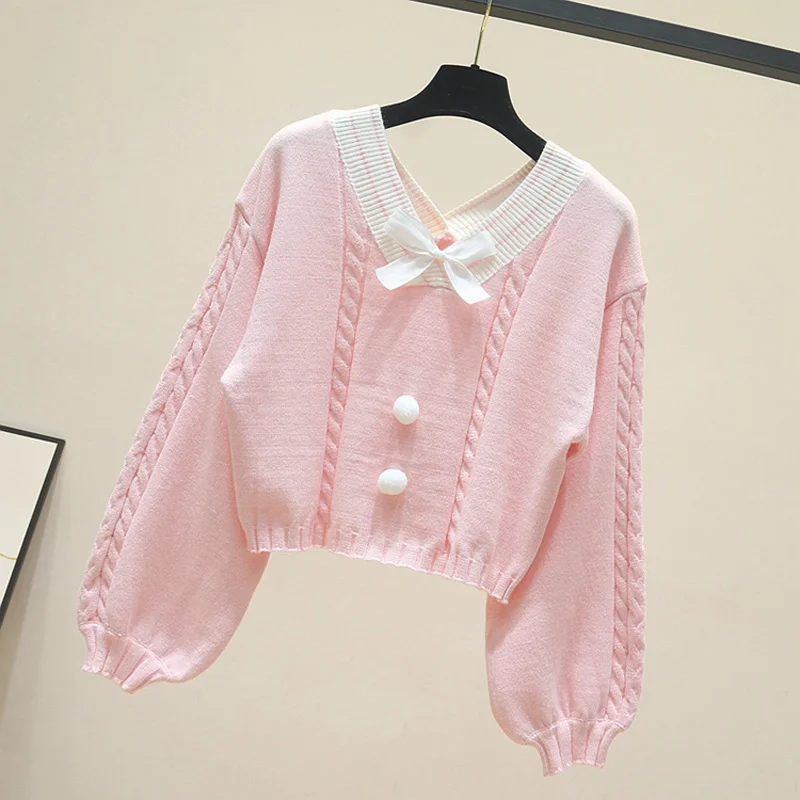 Knitting V-Neck Bow Sweet Loose Preppy Pullovers Short Tops Long Sleeve Students Casual Kawaii Womens Sweater
Knitting V-Neck Bow Sweet Loose Preppy Pullovers Short Tops Long Sleeve Students Casual Kawaii Womens Sweater