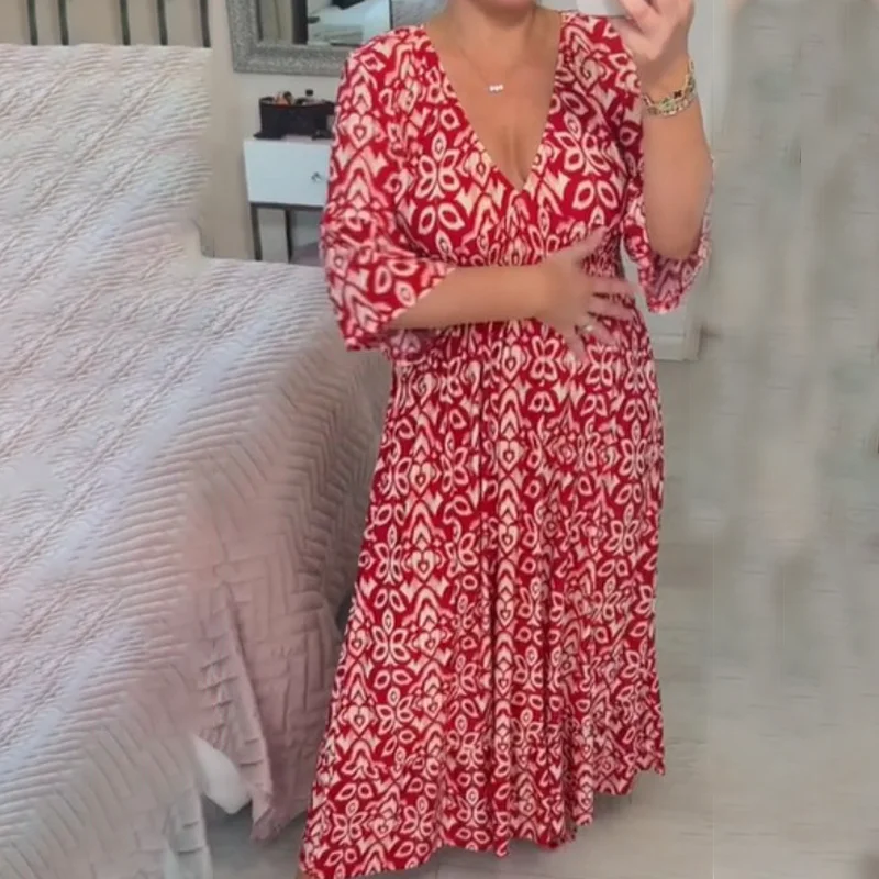 New Large Size Super Fairy V-neck Floral Dress Seaside Vacation Beach European American Elegant Style Elastic Waist Loose Skirt
New Large Size Super Fairy V-neck Floral Dress Seaside Vacation Beach European American Elegant Style Elastic Waist Loose Skirt
