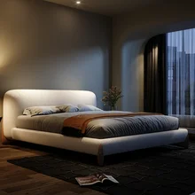 Silent Wind Lamb Plush Fabric Bed Master Bedroom Walnut Foot Wedding Bed
