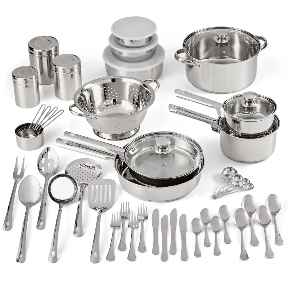 52 Piece Stainless Steel Cookware and Kitchen Combination Set Durable, Easy To Clean, Ideal Set for Cooking Daily Meals
52 Piece Stainless Steel Cookware and Kitchen Combination Set Durable, Easy To Clean, Ideal Set for Cooking Daily Meals