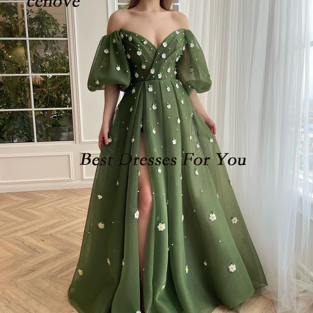 Cenove Green Off The Shoulder Prom Dress With Puff Sleeve Flowers Evening Dress Formal Gowns for Women Wedding Party 2023
Cenove Green Off The Shoulder Prom Dress With Puff Sleeve Flowers Evening Dress Formal Gowns for Women Wedding Party 2023