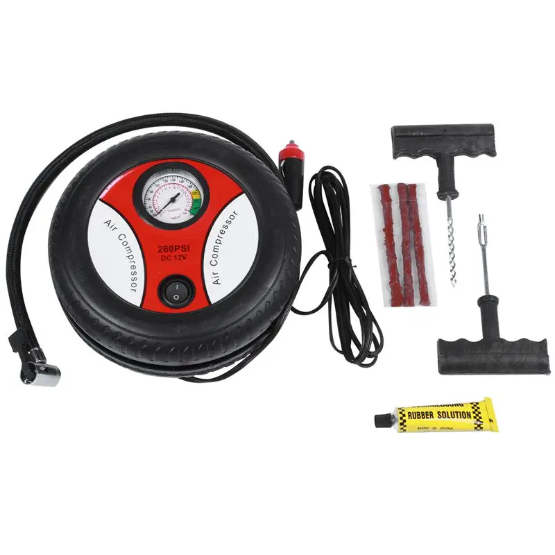 12V Portable Air Compressor Wheel 260Psi Tyre Inflator Pump Car Auxiliary Tools Tire Inflation Pump With Tire Repair Tool
12V Portable Air Compressor Wheel 260Psi Tyre Inflator Pump Car Auxiliary Tools Tire Inflation Pump With Tire Repair Tool