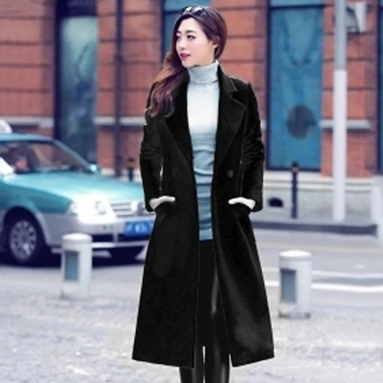 

Трендовое Женское шерстяное пальто, однотонное сохраняющее тепло осенне-зимнее ветрозащитное приталенное шерстяное пальто, женские пальто