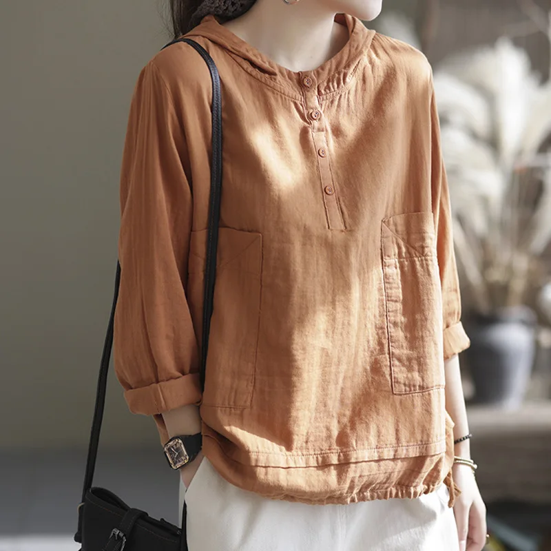 Shirt women's spring style solid color retro loose and versatile long sleeve hooded slim women's Pullover simple shirt
Shirt women's spring style solid color retro loose and versatile long sleeve hooded slim women's Pullover simple shirt