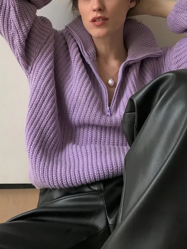 WOTWOY Autumn Winter Thickening Knitted Sweater Women Casual Zipper Polo Collar Loose Knitted Pullovers Female White Jumper 2021
WOTWOY Autumn Winter Thickening Knitted Sweater Women Casual Zipper Polo Collar Loose Knitted Pullovers Female White Jumper 2021