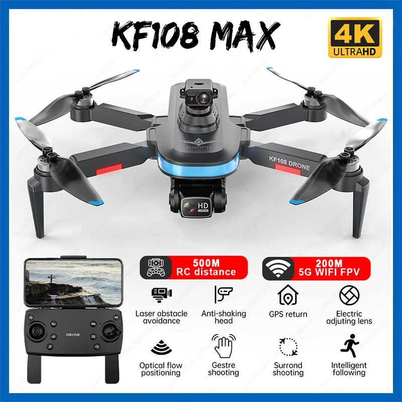 Автомобильный Дрон KF108MAX с бесщеточным GPS, лазерным облучением препятствий на 360 °, противоударный, 4K HD, двойная камера, оптический поток, дроны
Автомобильный Дрон KF108MAX с бесщеточным GPS, лазерным облучением препятствий на 360 °, противоударный, 4K HD, двойная камера, оптический поток, дроны