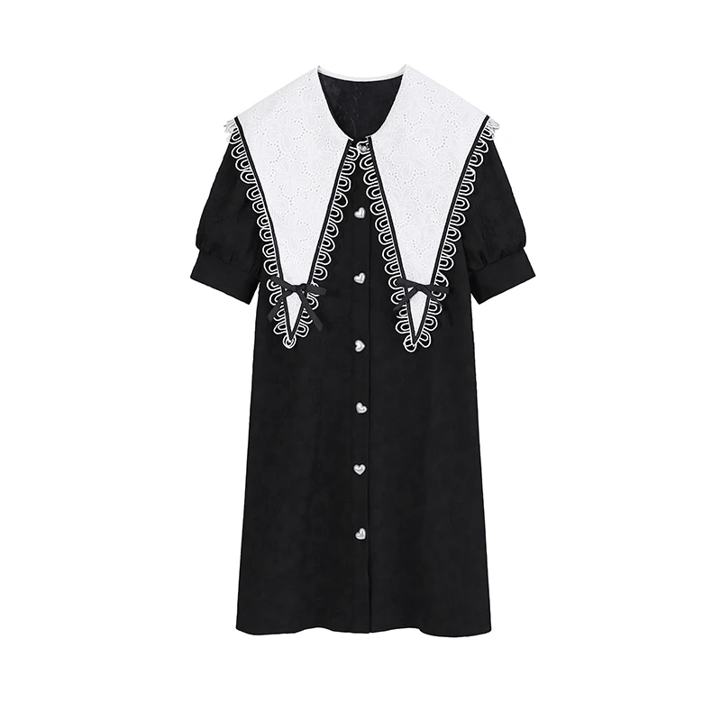Women's Patchwork Sailor Collar Dress England Style Single Breasted Lantern Short Sleeve Heart Button A-line Dress 2023 Summer
Women's Patchwork Sailor Collar Dress England Style Single Breasted Lantern Short Sleeve Heart Button A-line Dress 2023 Summer