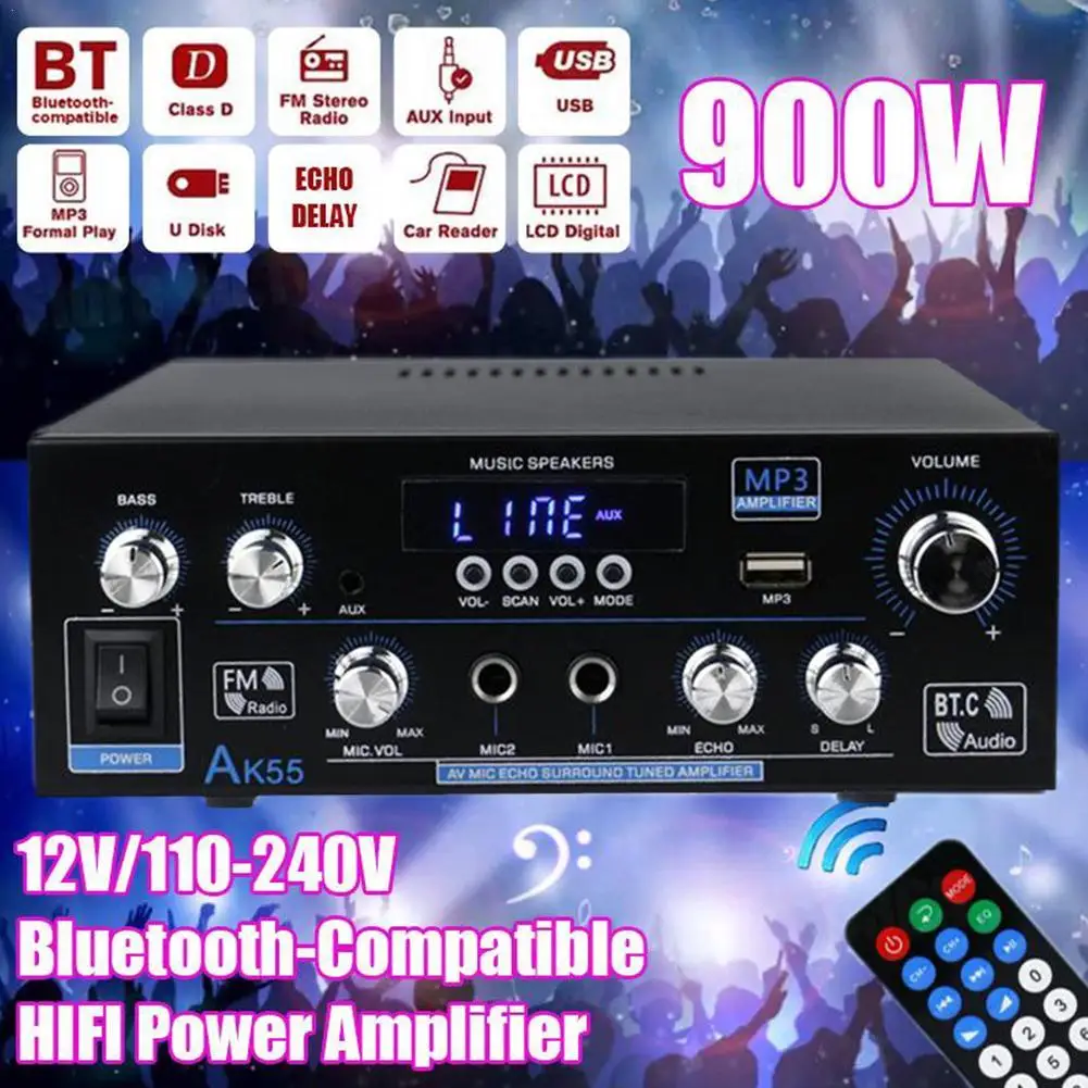 AK55/AK45/AK35 Bluetooth Цифровые усилители 2 канала HiFi стерео звуковой усилитель для дома автомобиля караоке FM USB AMP дистанционное управление
AK55/AK45/AK35 Bluetooth Цифровые усилители 2 канала HiFi стерео звуковой усилитель для дома автомобиля караоке FM USB AMP дистанционное управление