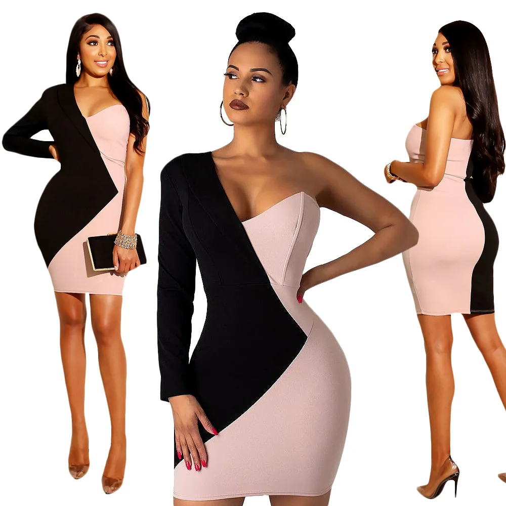 Women's Dress Spring Summer Women's Fashion Long Sleeve Stitching Contrast Color Asymmetric Slim One Shoulder Dress Women
Women's Dress Spring Summer Women's Fashion Long Sleeve Stitching Contrast Color Asymmetric Slim One Shoulder Dress Women
