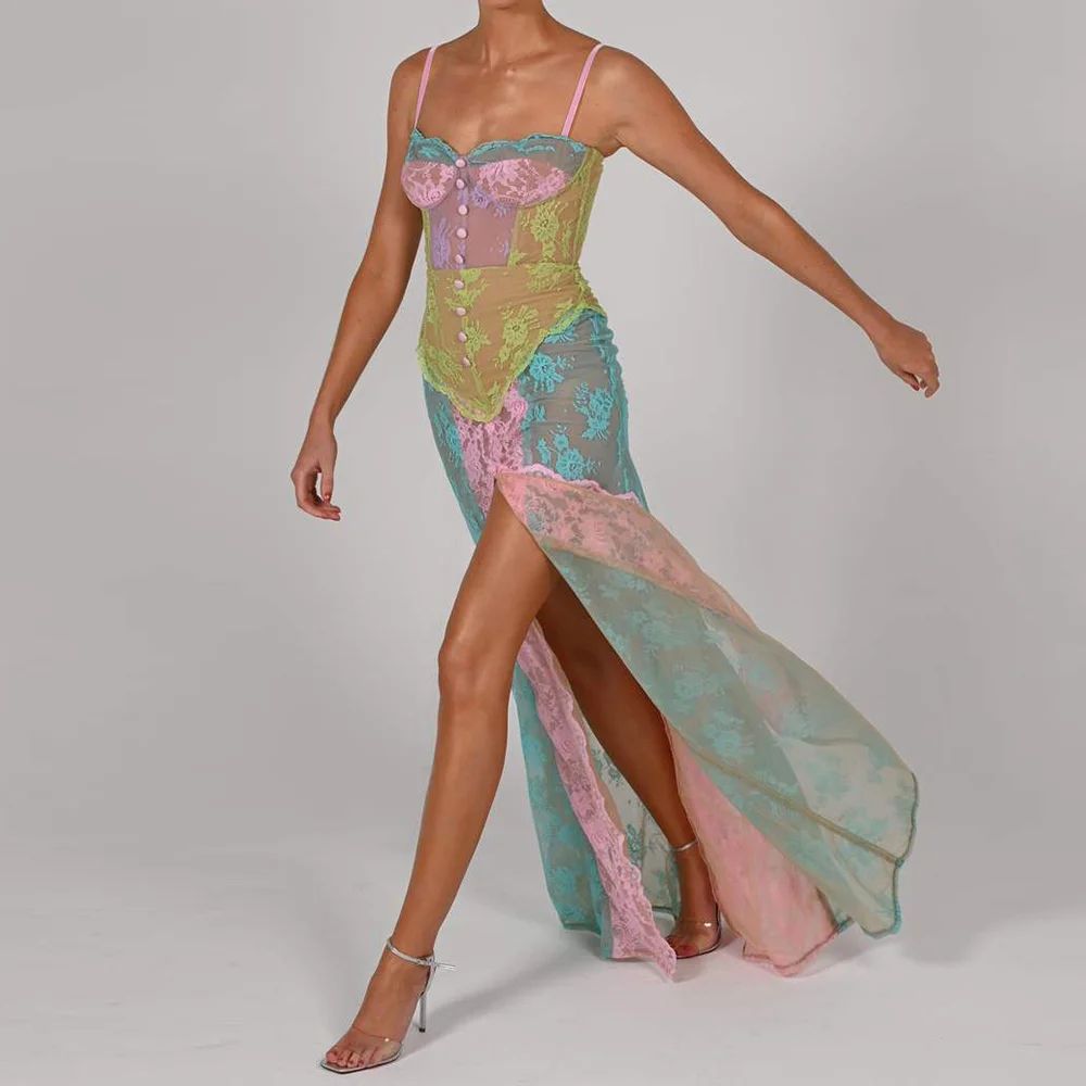 Summer Sexy Women Maxi Dress Lace Flower Embroidered Fishbone Spaghetti Straps Single Breasted Hollow See Through Long Vestidos
Summer Sexy Women Maxi Dress Lace Flower Embroidered Fishbone Spaghetti Straps Single Breasted Hollow See Through Long Vestidos