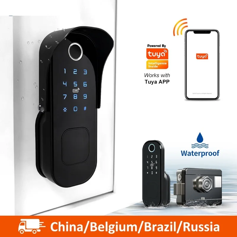 

Дверной смарт-замок Tuya, водонепроницаемый, со сканером отпечатков пальцев, с поддержкой Wi-Fi