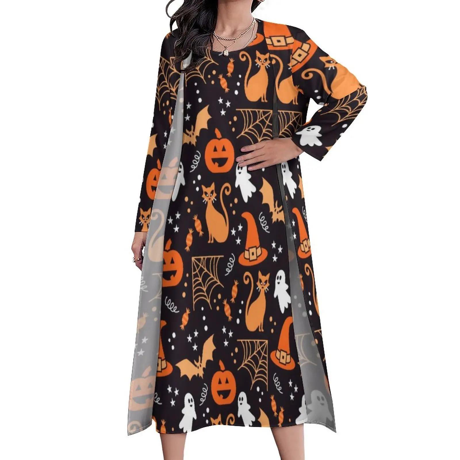 Spooky Halloween Dress Skull And Pumpkins Trendy Maxi Dress Two Piece Design Bohemia Long Dresses Fashion Oversized Vestidos
Spooky Halloween Dress Skull And Pumpkins Trendy Maxi Dress Two Piece Design Bohemia Long Dresses Fashion Oversized Vestidos