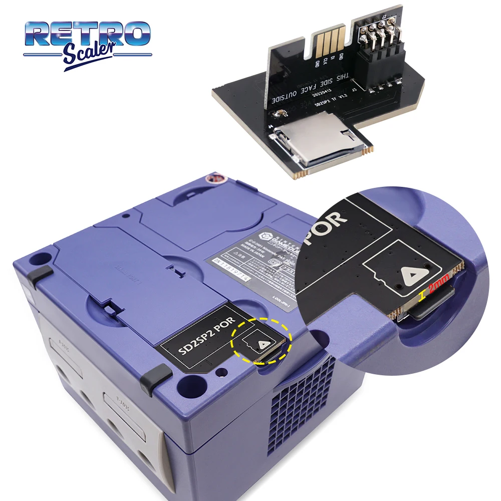 

RetroScaler SD2SP2 POR TF SD Card Reader Adapter Compatible Nintendo Gamecube NGC NTSC Serial Port 2- Gold HQ ENIG Surface