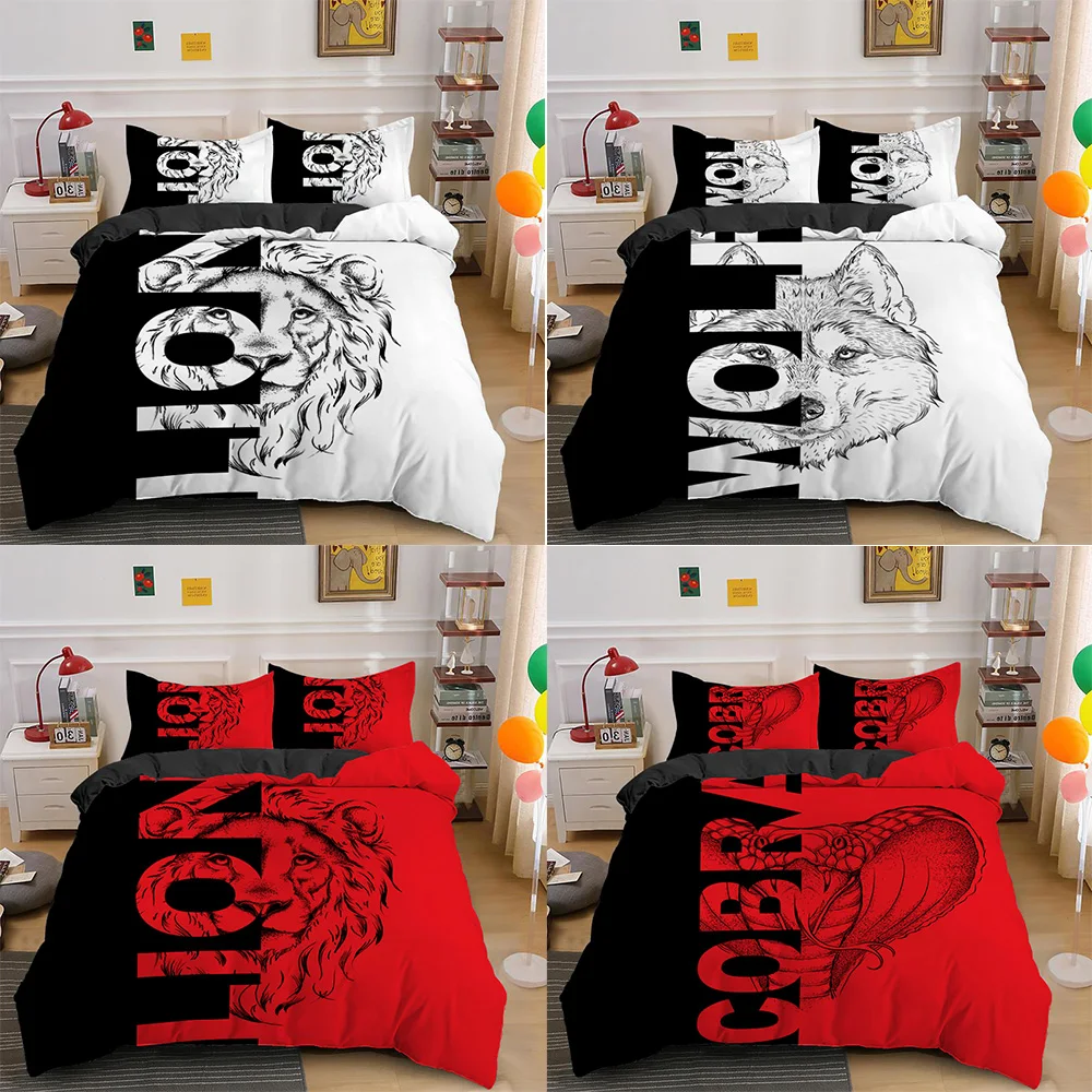 Lion/Dog/Wolf Black Red White Quilt Double Bed Duvet Cover Set Nordic Bed Cover 150/135/90 2/3Pcs King Bedding Sets Four Seasons
Lion/Dog/Wolf Black Red White Quilt Double Bed Duvet Cover Set Nordic Bed Cover 150/135/90 2/3Pcs King Bedding Sets Four Seasons