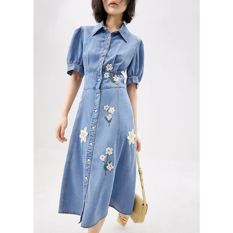 2022 Appliques Denim Dress A-LINE Vintage Puff Sleeve Mid-Calf Birthday Dress for Women Floral Jeans Dress for Women
2022 Appliques Denim Dress A-LINE Vintage Puff Sleeve Mid-Calf Birthday Dress for Women Floral Jeans Dress for Women