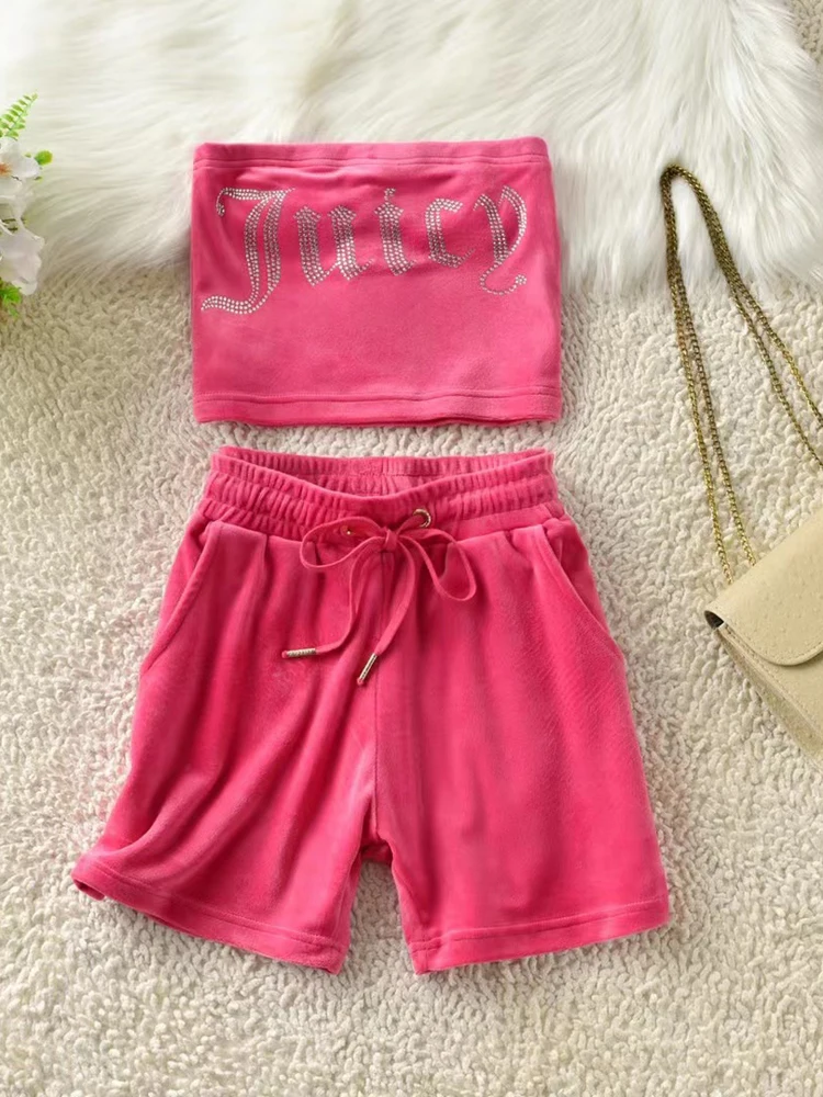 Juicy Tracksuit Velvet Woman suit Velour y2k Summer two piece sets Shorts sewing Backless Strapless Top Matching Set Diamonds
Juicy Tracksuit Velvet Woman suit Velour y2k Summer two piece sets Shorts sewing Backless Strapless Top Matching Set Diamonds