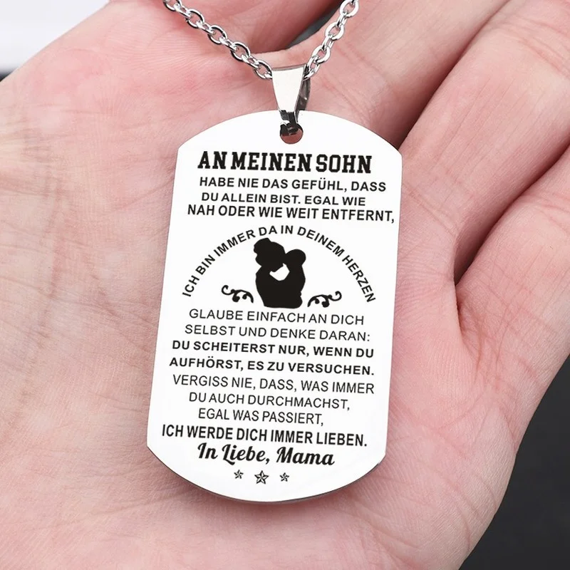 2022 German Gift for Son Military Brand Stainless Steel Key Chain Silver Family Necklace Cartoon Family Key Chain Car Pendant
2022 German Gift for Son Military Brand Stainless Steel Key Chain Silver Family Necklace Cartoon Family Key Chain Car Pendant