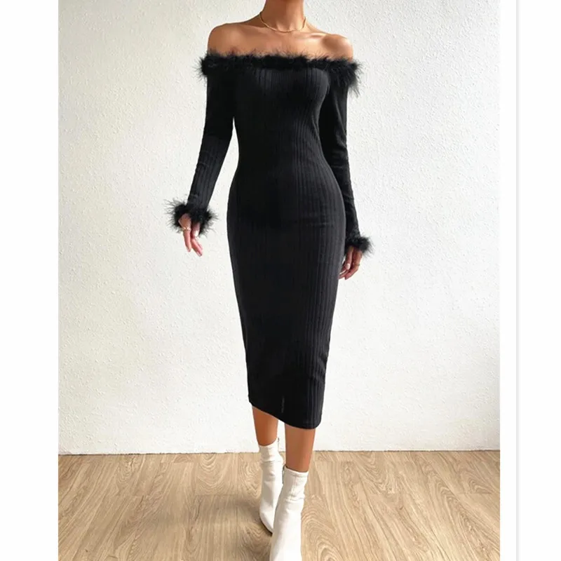 Fall Spring Elegant Party Knit Ribbed Dresses Ladies Plush Long Sleeve Off Shoulder Backless Bodycon Dress Women Fashion Club
Fall Spring Elegant Party Knit Ribbed Dresses Ladies Plush Long Sleeve Off Shoulder Backless Bodycon Dress Women Fashion Club