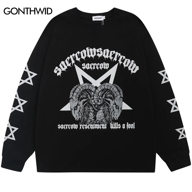 Men T-Shirt Streetwear Hip Hop Goat Print Long Sleeve Cotton Oversized Shirts 2022 Autumn Harajuku Casual Loose Punk Goth Tshirt
Men T-Shirt Streetwear Hip Hop Goat Print Long Sleeve Cotton Oversized Shirts 2022 Autumn Harajuku Casual Loose Punk Goth Tshirt