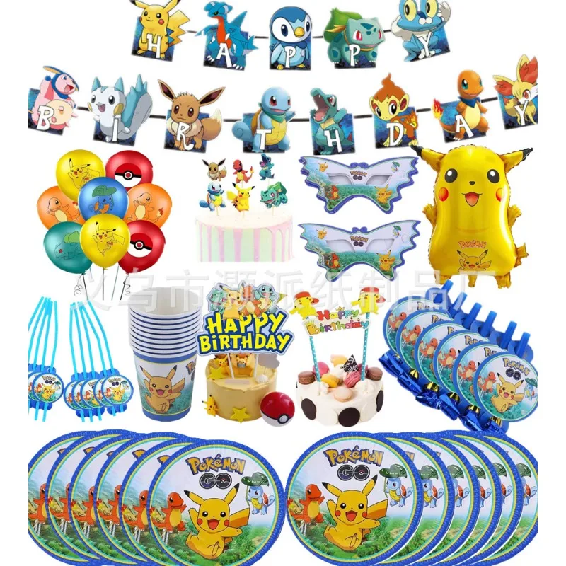 

Hot Pokemon Birthday Party Decoration Pikachu Balloon Decor Tableware Paper Plates Napkin Cup Party Supplies Toys for Boy Gift