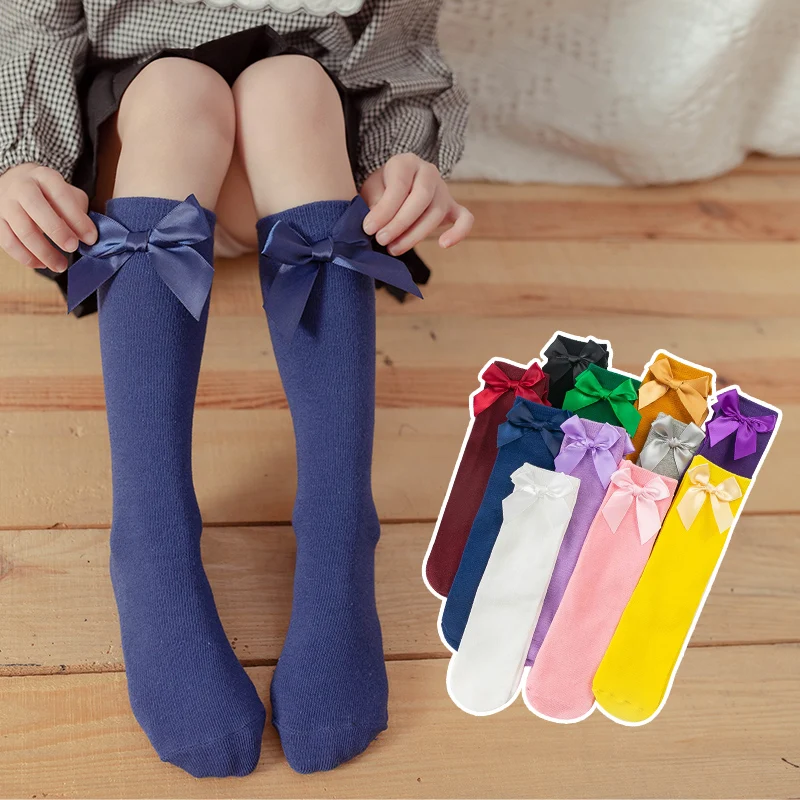 

Summer Solid 3-12 Candy Cute Old Cotton Years Children's Tube Mosquito-proof Color Student Color Dancing Socks Socks Bow