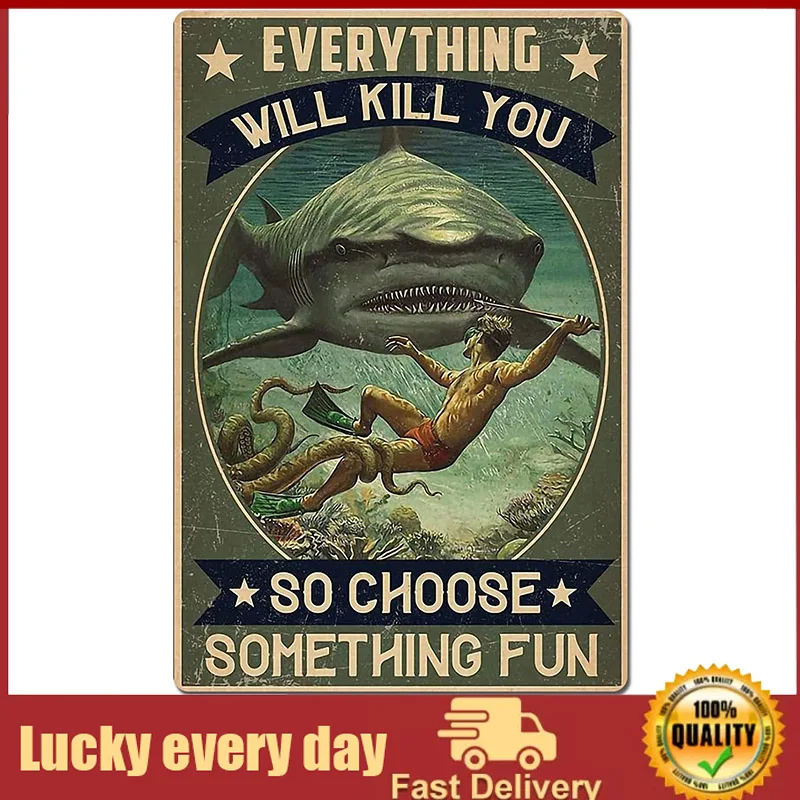 Funny Diving and Shark Vintage Metal Tin Sign Wall Decor Poster Retro Aluminum Sign for Home Family Courtyard Coffee Bar Wall
Funny Diving and Shark Vintage Metal Tin Sign Wall Decor Poster Retro Aluminum Sign for Home Family Courtyard Coffee Bar Wall