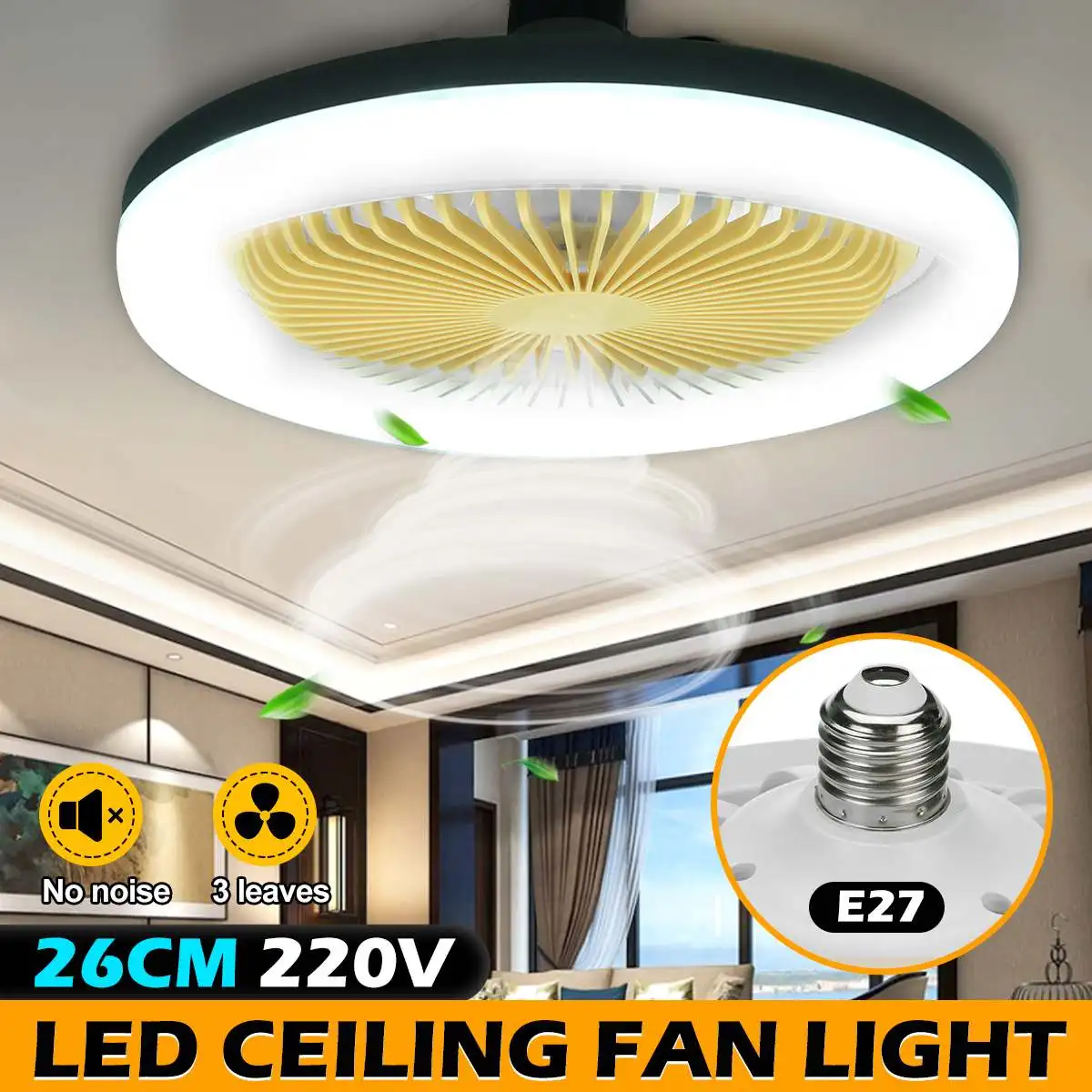26CM 220V LED Ceiling Fan Lamp Modern Minimalist E27 Ceiling Lamp three-gears Adjustment Living Room Lamp Round Fan Light
26CM 220V LED Ceiling Fan Lamp Modern Minimalist E27 Ceiling Lamp three-gears Adjustment Living Room Lamp Round Fan Light