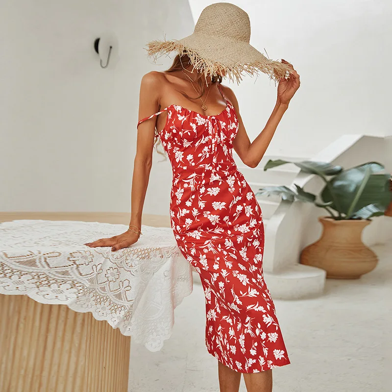 New Printed floral dress with Suspender Sexy beach Long Dresses with Side Slit 2022 Summer 
New Printed floral dress with Suspender Sexy beach Long Dresses with Side Slit 2022 Summer