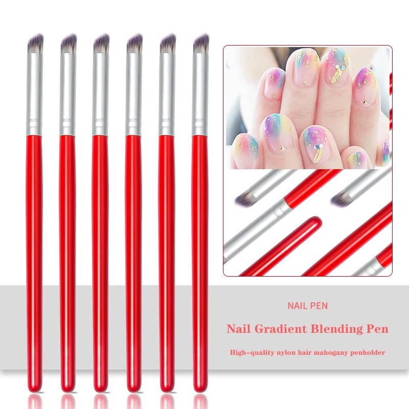 

1pc manicure gradient smear pen acrylic painted chalk red wooden pole star pen oblique gradient transition nail art tool