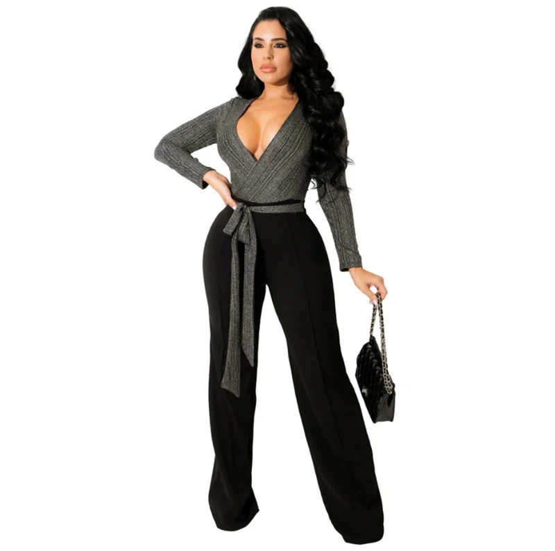 Cutubly Women Wide Leg Pants Jumpsuits Sequined Silk Patchwork Sexy Romper With Sashes Long Sleeve Deep V Neck Loose Overalls
Cutubly Women Wide Leg Pants Jumpsuits Sequined Silk Patchwork Sexy Romper With Sashes Long Sleeve Deep V Neck Loose Overalls