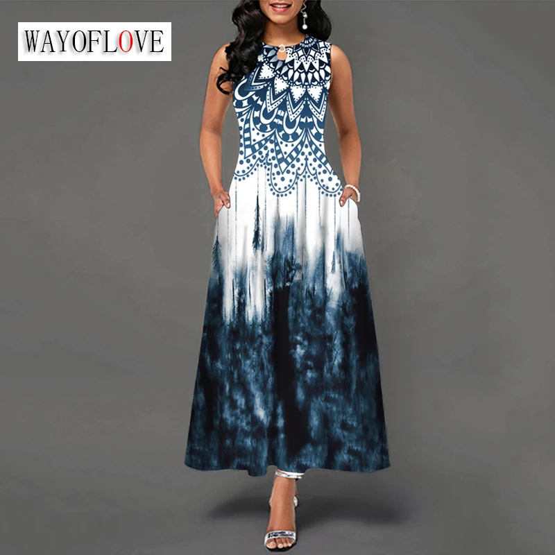 WAYOFLOVE Summer Woman Elegant Long Dress Party Casual Beach Holiday V Neck Printing Vestidos Sleeveless Pockets Vintage Dresses 
WAYOFLOVE Summer Woman Elegant Long Dress Party Casual Beach Holiday V Neck Printing Vestidos Sleeveless Pockets Vintage Dresses