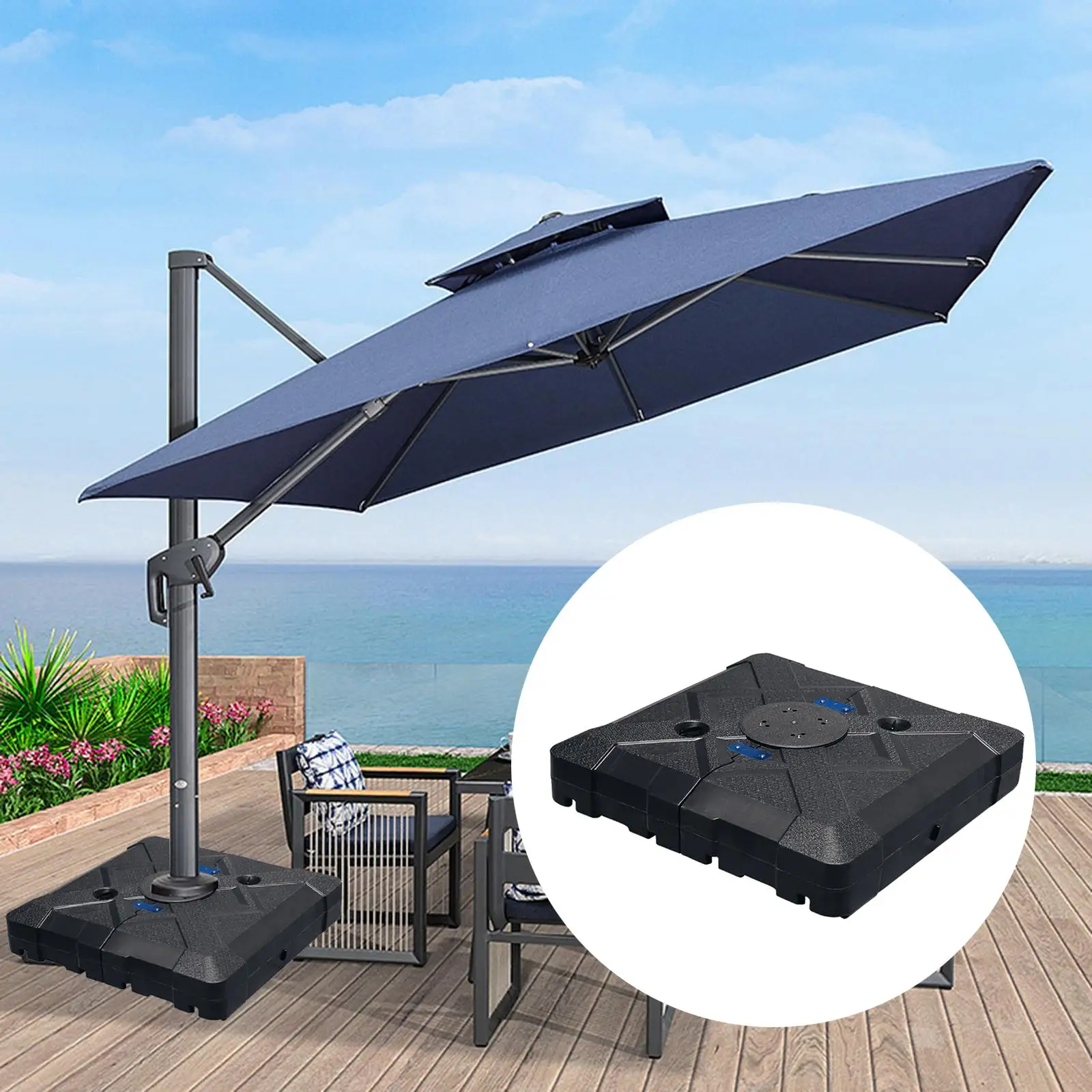 100L Offset Umbrella Base with Wheels Study Construction Easily Install Black Replacement Hole Size 1.6inch for Lawn Yard Patio
100L Offset Umbrella Base with Wheels Study Construction Easily Install Black Replacement Hole Size 1.6inch for Lawn Yard Patio
