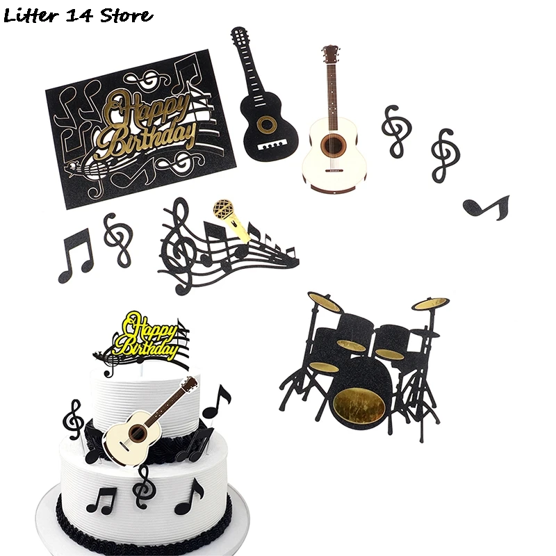 

1Set Musical Note Happy Birthday Cartoon Cake Topper Cupcake Flag Paper Guitar Baby Shower Birthday Cake Baking Party Decoration