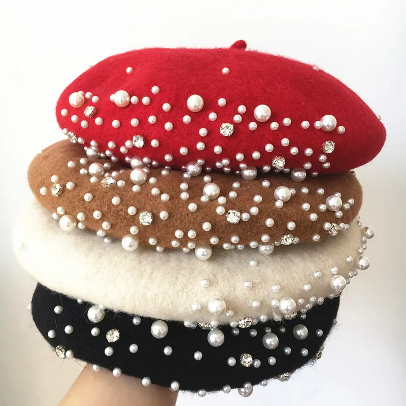 2022 Winter Pearl Rhinestone Berets French Style Romantic Beanie Cap Cashmere Women's Warm Elegant Beret Solid Color Artist Hats
2022 Winter Pearl Rhinestone Berets French Style Romantic Beanie Cap Cashmere Women's Warm Elegant Beret Solid Color Artist Hats