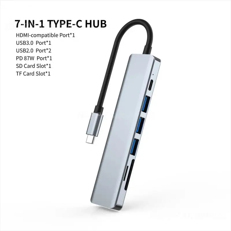 Aluminum Alloy 7 In 1 Type C USB Hub 3.0 4K 30Hz High-definition Splitter USB 3.0 PD 87W Adapter For Macbook IPad USB Hub 
Aluminum Alloy 7 In 1 Type C USB Hub 3.0 4K 30Hz High-definition Splitter USB 3.0 PD 87W Adapter For Macbook IPad USB Hub