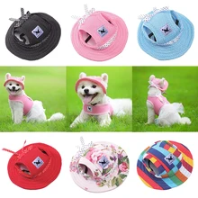 Pets Dog Hat Round Brim Dogs Cap with Ear Holes for Puppy Pet Grooming Dress Up Hat Outdoor Porous Sun Cap Bonnet Visor
